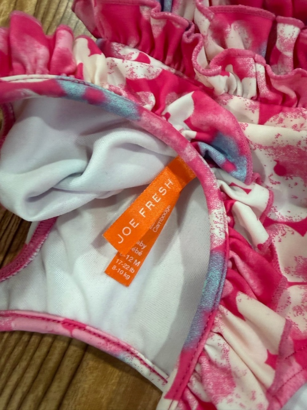 7/$20 Joe Fresh Girls Pink Floral One-Piece Swimsuit with Ruffles 6-12 Months - Picture 4 of 6
